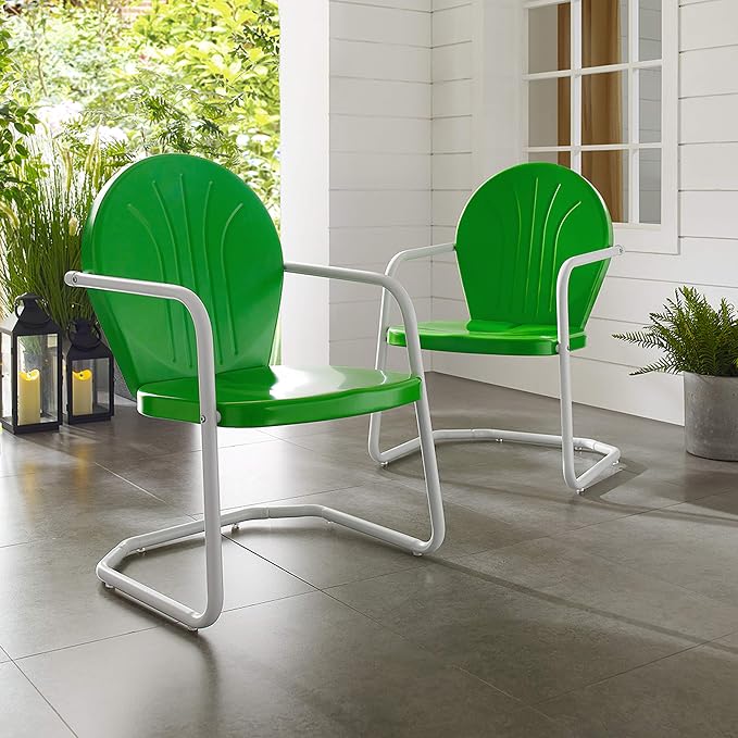 Crosley Furniture Griffith Outdoor Chair, Retro Metal Patio Chairs for Dining, Porch, Deck, Balcony, Grasshopper Green - Image 6