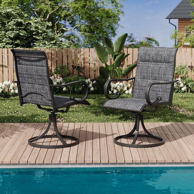 MELLCOM Patio Swivel Chair Set of 8, High Back Padded Textilene Outdoor Dining Chairs with E-Coating Metal Frame, All-Weather Outdoor Furniture Rocker for Backyard, Porch, Garden, Lawn, Grey - Image 9