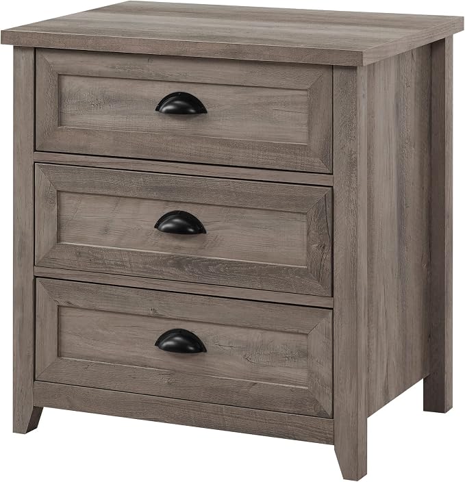 Walker Edison Hazel Modern Farmhouse 3 Drawer Framed Nightstand with Half-Moon Handles 25 Inch Grey Wash - Image 7