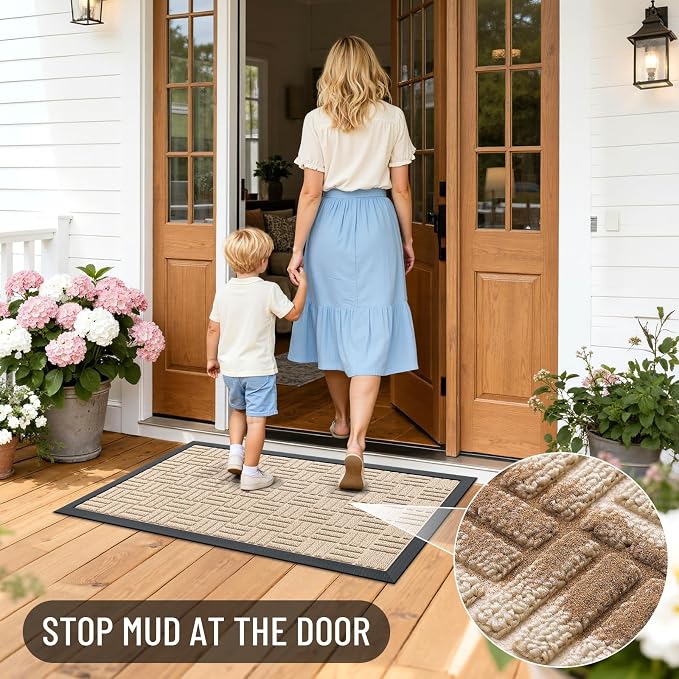 OLANLY Front Door Mat Outside Entrance 71x47, Absorbent, Heavy Duty Sturdy Natural Rubber Doormat Indoor Outdoor, Non-Slip, Stain and Fade Resistant, Low Profile Floor Mat for Entryway, Latte White - Image 7