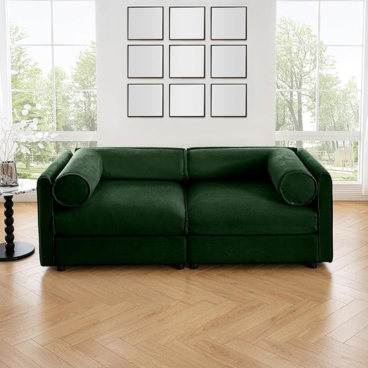 KEIKI 76" Oversized Modular Loveseat Chenille Sectional Sofa with Storage Seat, 2-Seater Couch with Cylindrical Backrest and Armrests, Easy Assembly, for Apartment, Living Room, Green
