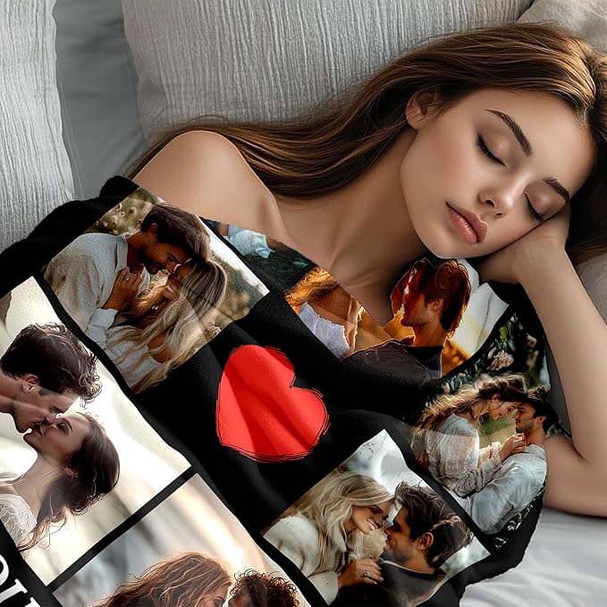 Personalized Valentine's Day Gifts for Boyfriend Girlfriend, Customized Blanket Gifts for Couple with Photos, Custom Photos Blanket I Love You Birthday Gifts for Men Wife Husband Him/Her