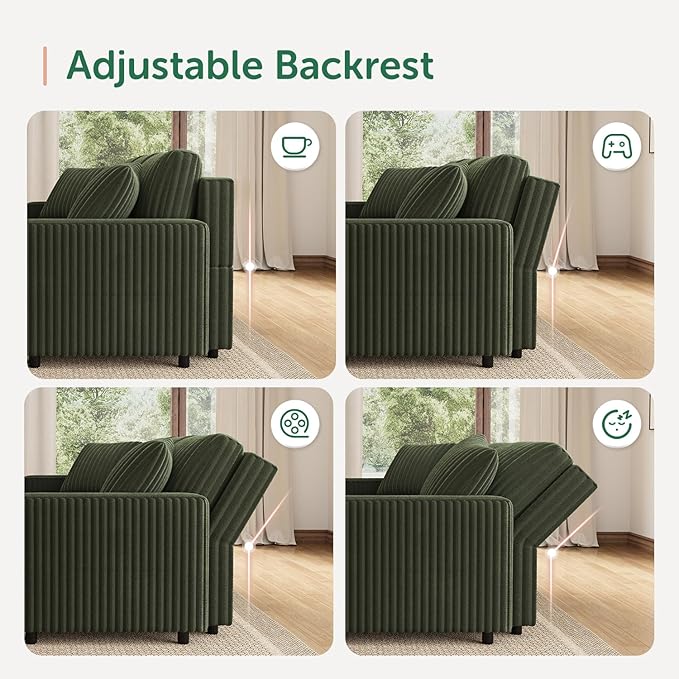 HONBAY 121.3 Inch Modular Sectional Sofa, L & U Shaped Pull Out Couch with Adjustable Backrest & Storage, Velvet Green