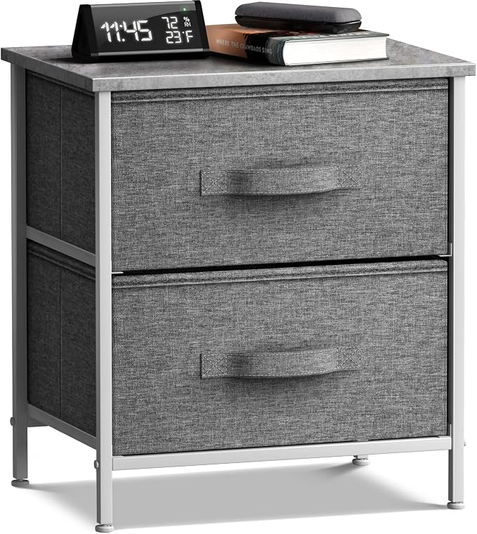 Sorbus Nightstand with 2 Drawers - Bedside Furniture End Table Night Stand with Steel Frame, Wood Top & Easy Pull Fabric Bins - Small Dresser & Chest for Home, Bedroom Accessories & Office by Sorbus