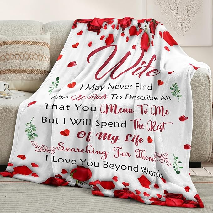 Mothers Day Blanket Gifts for Wife from Husband - Anniversary Wedding Gift for Women - Wives Birthday Gift Ideas - Romantic I Love You Present for Her - to My Wife's Blanket 50"x60"
