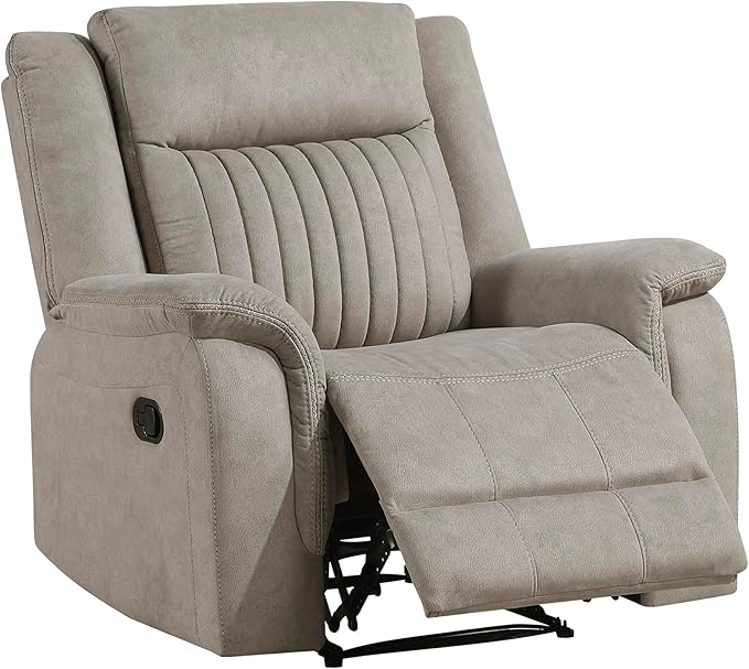 Lexicon Manual Recliner Chair, Polished Microfiber Reclining Sofa Chair, Home Theater Seating, Wall Hugger Manual Recliner for Living Room/Office/Apartment, Dove
