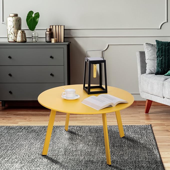 Meluvici Outdoor Side Table, Outdoor/Indoor Metal Steel Patio Coffee Table, Round Weather Resistant Anti-Rust (Yellow) - Image 2