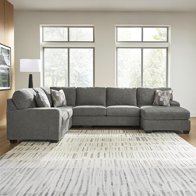 Signature Design by Ashley Seyler Lane Contemporary 3-Piece Sectional with Double Chaise and Removable Cushion, Gray