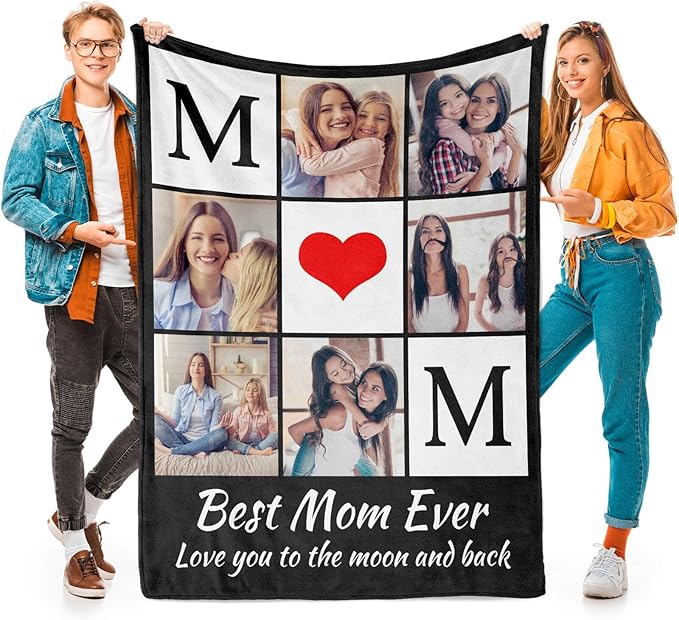 Printwoo Custom Photo Blanket Personalized Picture Blankets Birthday Gifts for Mom from Daughter Son Customized Gifts for Mom Grandma Wife