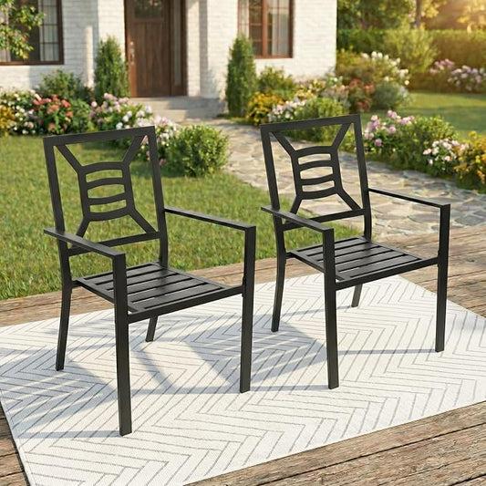Patio Dining Chairs Set of 2, Stackable Metal Patio Chairs with High Back for Deck Bistro Porch Lawn, Black Wrought Iron Outdoor Dining Chairs by VOYSIGN