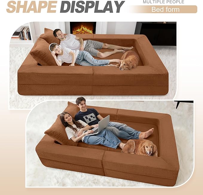 Futon Sofa Bed with Pillow, 3-in-1 Sleeper Sofa Bed with Removable Cover, Convertible Floor Sofa Bed, No Assembly Boneless Couch for Living Room, Bedroom