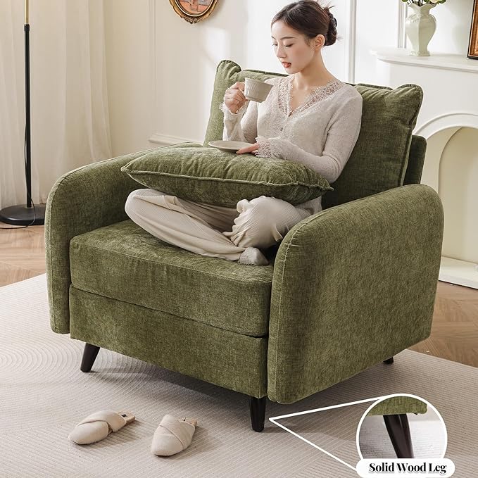Rexulqo Oversized Accent Chair with All Seats Storage,Comfy Living Room Chairs with 2 Throw Pillow,Upholstered Mid-Century Armchair,24.5'' Deep Seat,Reading Chair for Bedroom,Office,Chenille,Green