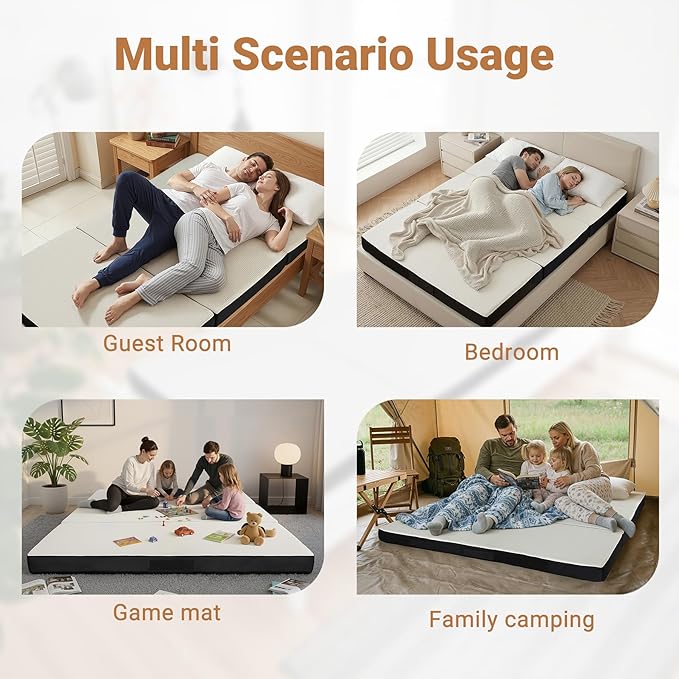 Foldable Mattress Full, Memory Foam Tri-Fold Mattress with Removable Washable Cover, 4 inch Folding Mattresses Floor Bed Sleeping Pad for Guest, RV, Travel, Camping, White, 73"x52"x4"