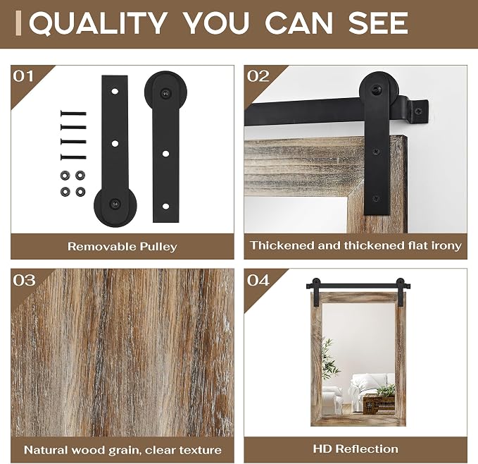 COGOOD Farmhouse Barn Door Mirror - 21 x 30 Rustic Wood Framed Wall Mirror for Bathroom, Living Room, Entryway Wall Decor (Striped Brown) - Image 3