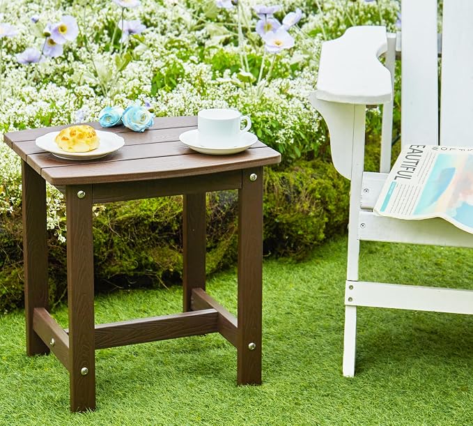 Y&M Outdoor Side Table, HIPS Adirondack Small Single Table, Waterproof Square Outside Table, Balcony Modern End Tables for Patio, Pool, Beach, Porch, Deck, Indoor or Outdoor Use (Coffee, 2 Pack) - Image 4