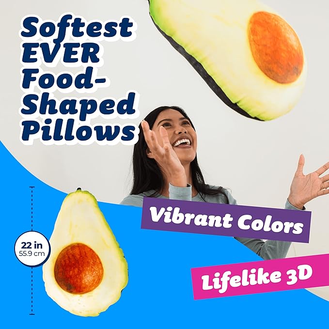 Much Comfort 22" 3D Ripe Avocado Throw Pillow - Made with Super Soft & Ultra Premium Fabric - Cute, Comfortable, Plush, Stuffed Cushion for Home Decor of Pets - Best Funny Gift for Teens - Medium