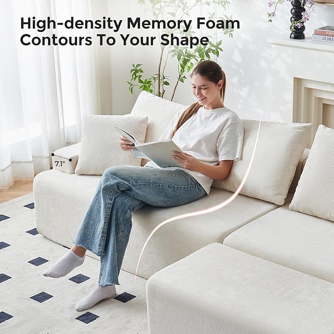 Boneless Couch, L Shaped Cloud Couches for Living Room, Comfy Fluffy Modular Sectional Sofa, Deep Seat Memory Foam Lounger with Left Facing Chaise, Free Combination, Beige