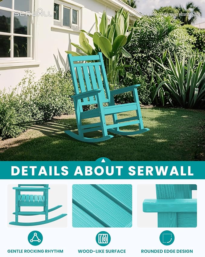 SEWALL HDPE Rocking Chair, Oversized Outdoor Rocking Chair for Adults, Patio Rocker for Porch, Aruba - Image 3