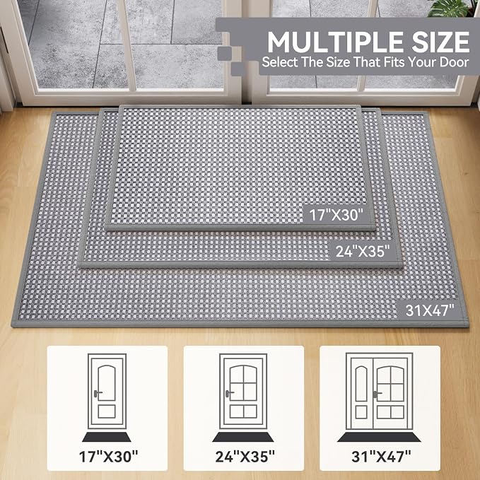 Front Door Mat 31''x47'', Absorbent Dirt Resist Washable Non Slip Low-Profile Indoor Doormat, Easy Clean Entryway Welcome Door Mats, Grey - Image 8