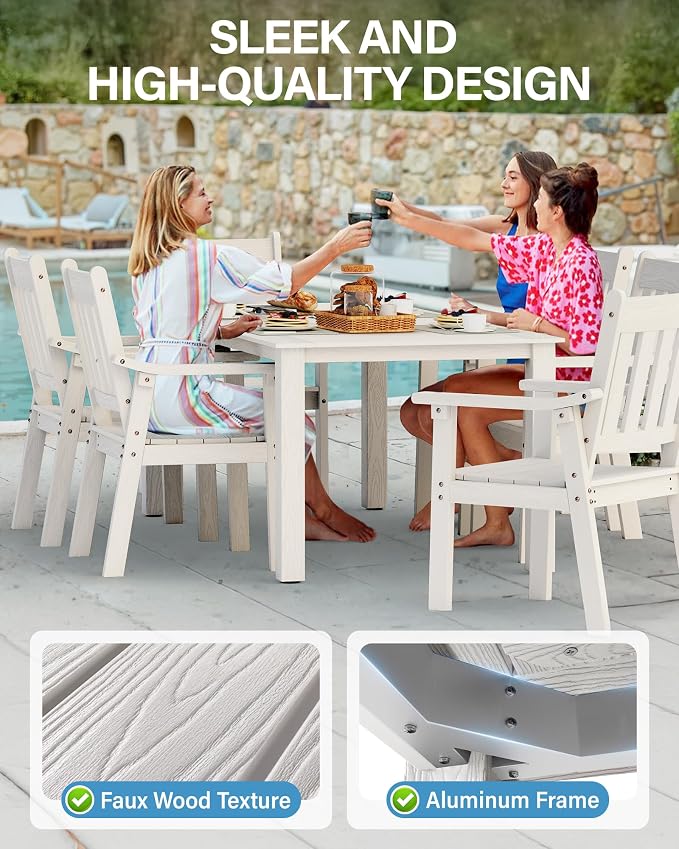 YEFU Outdoor Patio Dining Sets: All Weather 12 Piece Dining Table Set for 10 with Umbrella Hole & Aluminum Frame - Outdoor Furniture 2 Table and 10 Chairs for Outside Backyard/Porch/Deck White - Image 4