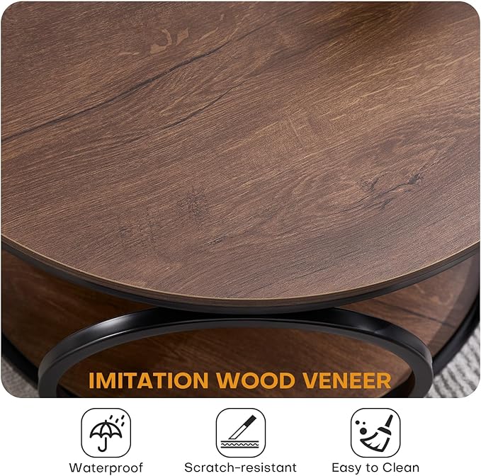 BECHAEO Small Side Table, 19.7" 2-Tier Round Bedside Table with Storage, Wood Industrial Design End Tables for Living Room, Bedroom, Office, Bathroom, Classic Walnut