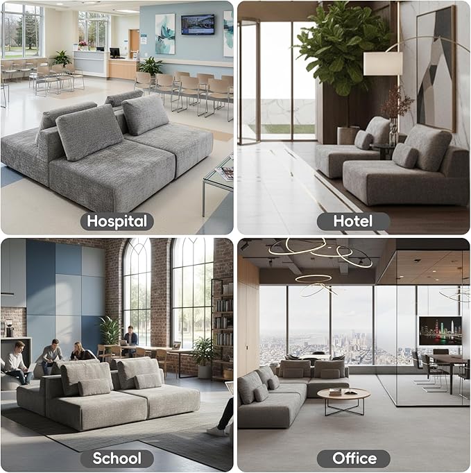 Modular Sectional Sofa, 2-Piece Grey Plush Velvet Loveseat Couch, No-Assembly Compressed Deep-Seat 2-Seat for Small Spaces Living Rooms Apartments