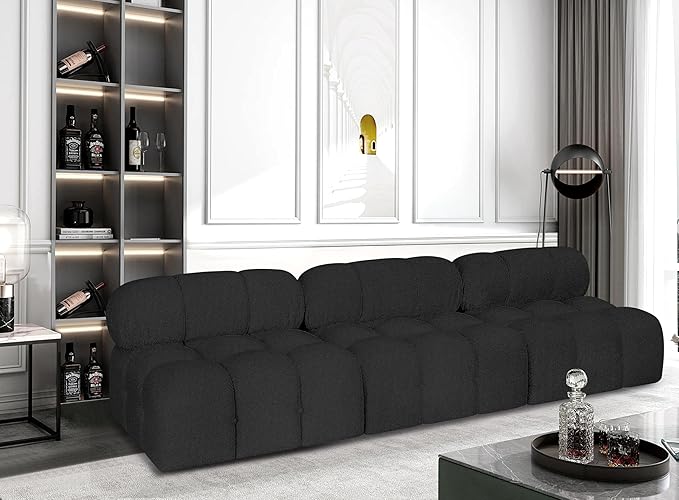 Meridian Furniture 611Black-S102B Ames Collection Modern | Contemporary Modular Sofa with Rich Black Boucle Fabric, Modular to Create Infinite Configurations, 102" W x 34" D x 28" H, Black