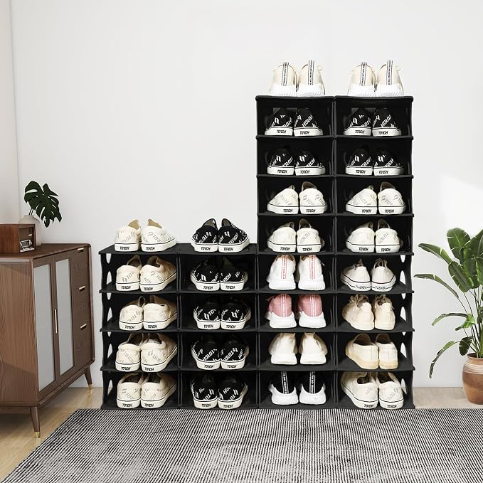 6-Tier Thickened Shoe Rack, Stackable Storage Organizer for Bedroom Entry, Adjustable Rack, Shoe Slots Shelf, Easy Tower Rack, Black - Image 2