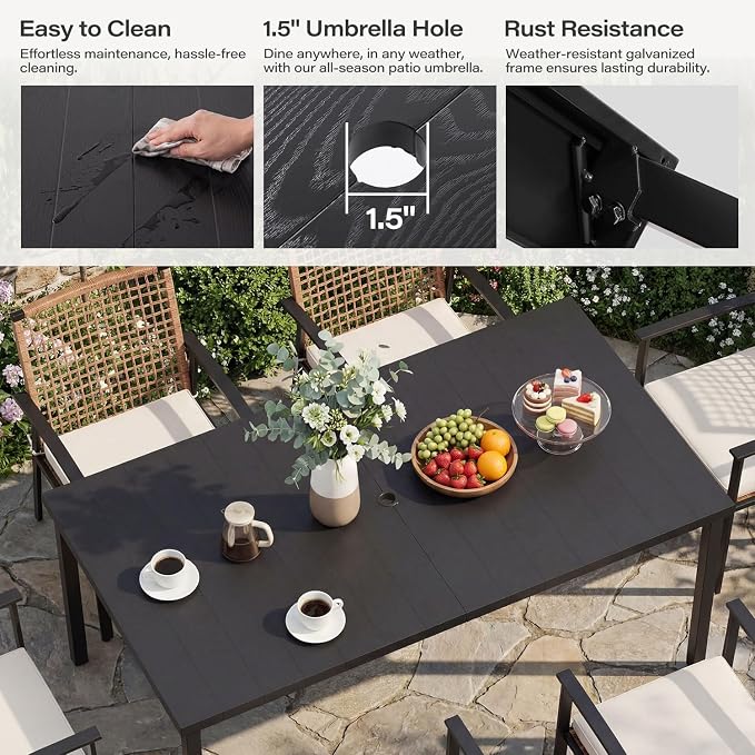LAUSAINT HOME 7 Pieces Patio Dining Set, Outdoor Furniture Set of 6 Wicker Chairs (2 of Them Swivel) with Soft Cushion and Iron Slats Table Top with Umbrella Hole, Conversation Set for Backyard - Image 6