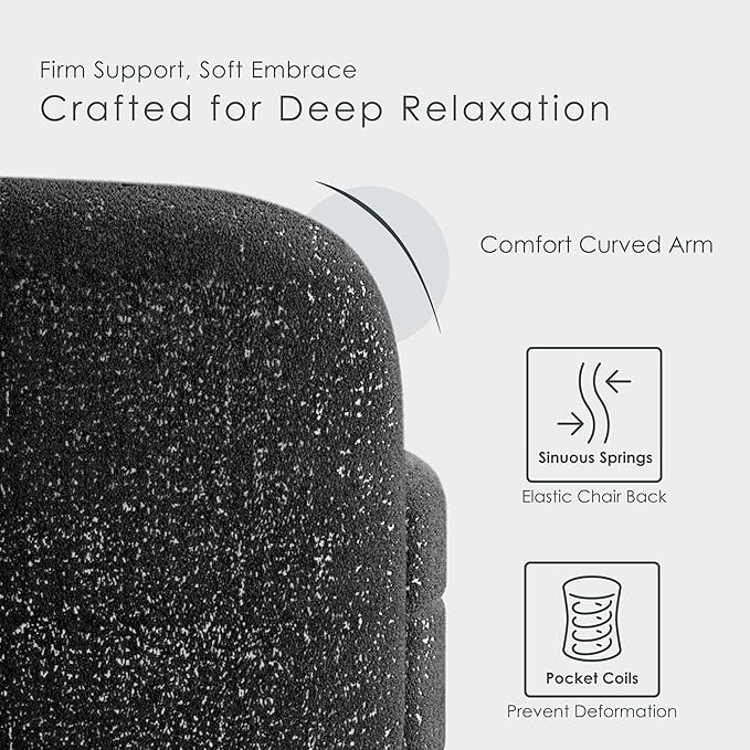 Furniture of America Nimiane Modern Boucle 3 Piece Sofa Set with Curved Arms and Wooden Legs, Accent Furniture Sets for Living Room, Home Office, Bedroom, Lounge, Black