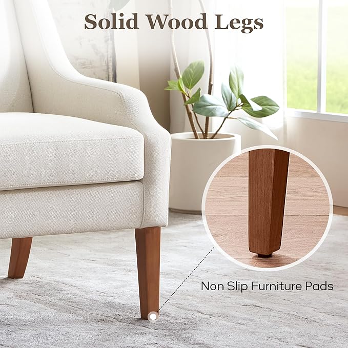 Accent Chair for Living Room Set of 2,No Assembly Upholstered Mid Century Modern Comfy Tufted Armchairs with Wooden Legs,Sofa Chairs for Bedroom, Reading Waiting Room Apartment Beige