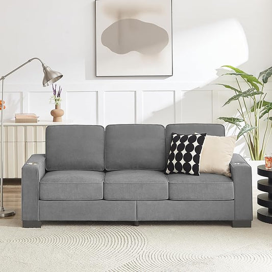 83" Modern Cloud Sofas for Living Room Bedroom, 3 Seat Modular Couch Soft Corduroy Upholstered Loveseat Couches with Cupholders for Home Apartment Office Studio