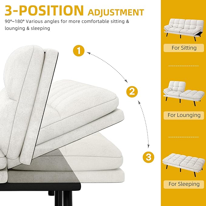 DWVO 70" Convertible Futon Sofa Bed, Folding Futon Set for Living Room Home Office Aprtment, Modern Futon Couch with Adjustable Backrest & Armrests, Recliner Lounge, Loveseat Sofa