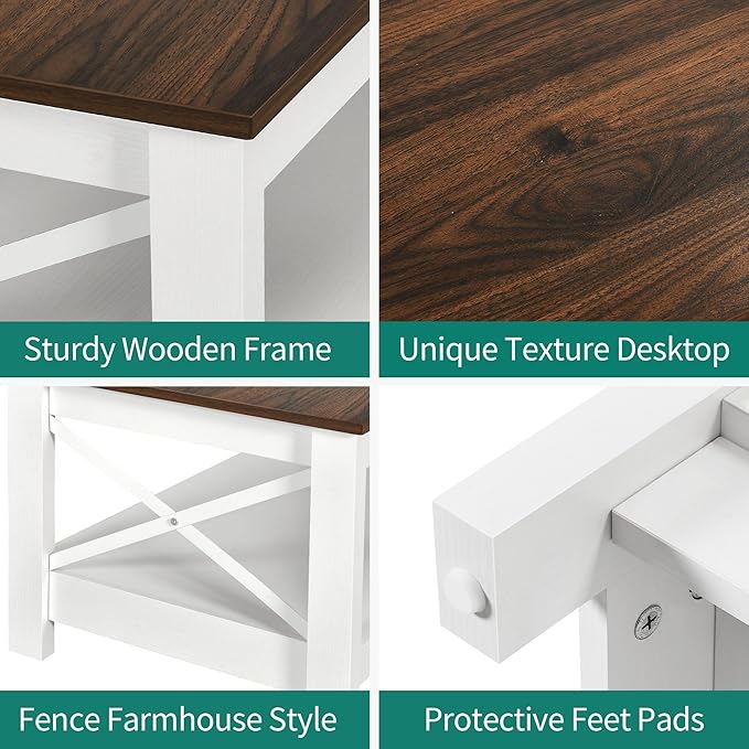 YITAHOME Coffee Table for Living Room, Modern Farmhouse Coffee Table with Storage, 2-Tier Center Table Wood Living Room Table Accent Cocktail with Sturdy Frame, Brown