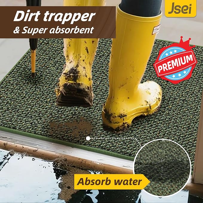 JSEI Dirt Trapper Door Mat 20"x32" Non-Slip Washable Entrance Mat, Dog Doormats, Absorbent & Fade-Resistant Floor Mats, Low Profile Welcome Mats for Entryway, Front Door, and Inside Entrance, Green - Image 4