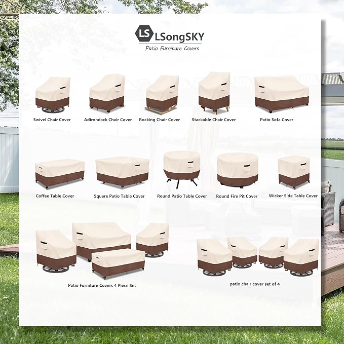Outdoor Swivel Chair Cover 2 Pack,100% Waterproof Heavy Duty Patio Chair Covers,(33 W x 35 D x 38.5 H inches) Swivel Patio Chair for Outdoor Furniture Covers Waterproof,Beige&Brown - Image 2