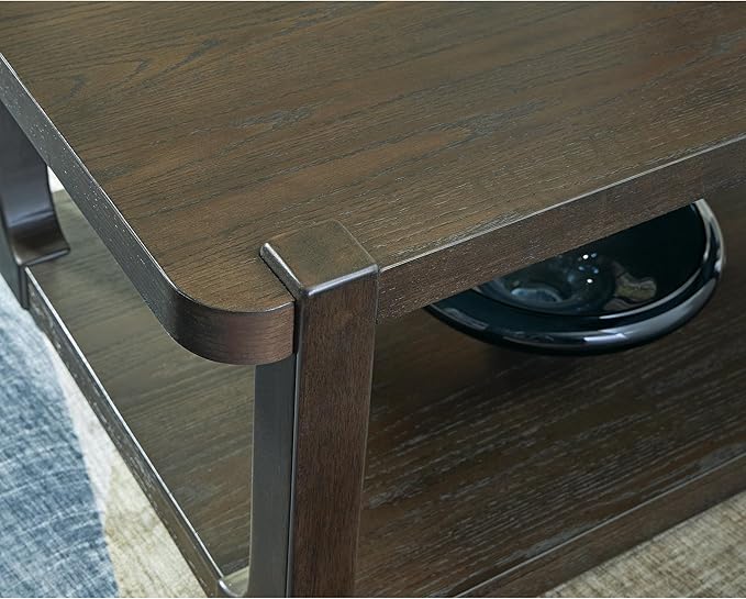 Signature Design by Ashley Breckington Contemporary Coffee Table with Lower Shelf and Casters, Dark Brown