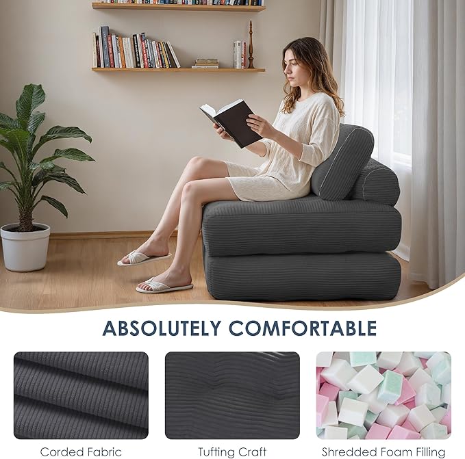 Folding Sofa Bed,Convertible Sleeper Chair for Adults, Folding Sofa Bed Foam Filling Couch with Pillow，Sleeper Chairs Single Size Floor Mattress