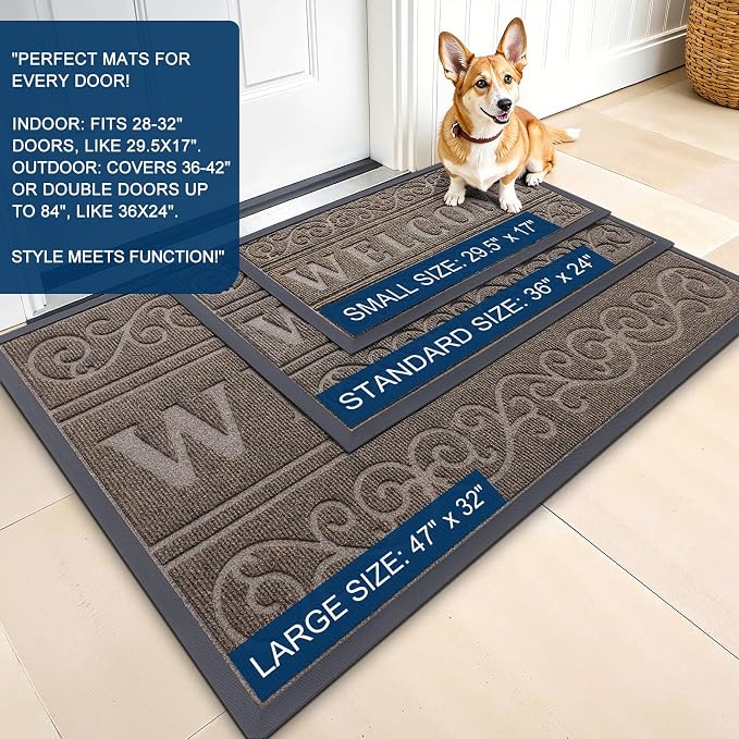 OLANLY Welcome Door Mat Indoor Outdoor Entrance, Heavy Duty Sturdy Front Door Mat, Waterproof All-Weather Doormat, Stain Resistant, Low Profile, Easy Clean Patio Entryway Mat, 29.5 x 17, Medium Brown - Image 3