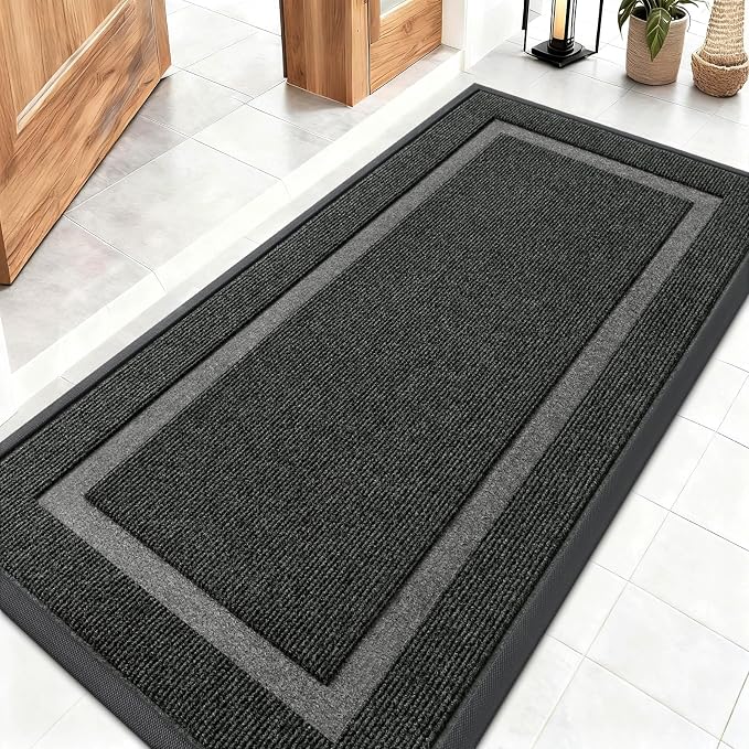 OLANLY Front Door Mat Indoor Outdoor Entrance, Waterproof All-Season, All-Weather Doormat, Sturdy Natural Rubber, Fade Resistant, Low Profile, Easy Clean Patio Porch Entryway Mat, 47x23, Black by OLANLY