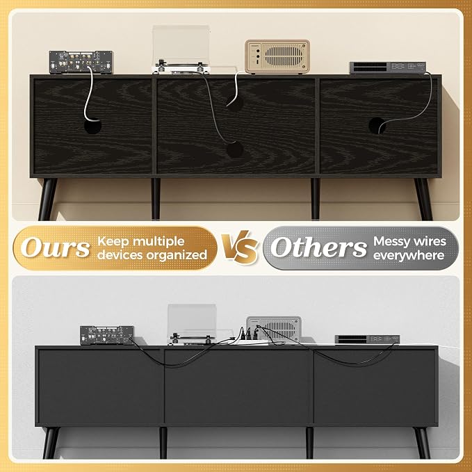 SUPERJARE TV Stand for 55 Inch TV, Entertainment Center with Adjustable Shelf, 2 Cabinets, TV Console Table, Media Console, Solid Wood Feet, Cord Holes, for Living Room, Bedroom, Black - Image 5