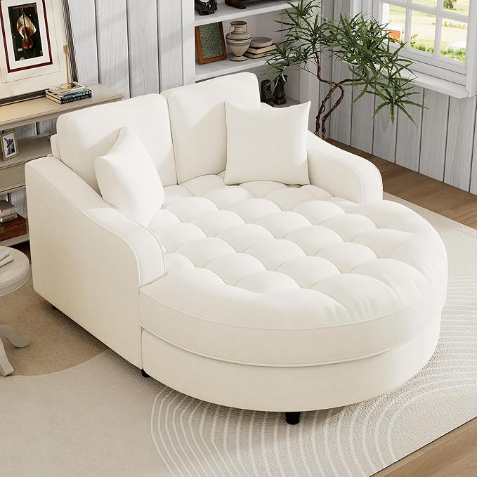 55" Oversized Chaise Lounge Indoor Chenille Upholstered Cozy Lounger Sofa Bed Sleeper Couch Daybed , Extra Wide Deep Seat Padded Sofabed with 9" Thicked Cushions and Throw Pillows for Living Room
