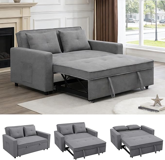 83 Inch Convertible Sofa Bed with Side Pocket, Modular Sectional Couch with Pull Out Bed, L Shaped 2 Seat Sectional Sleeper Sofa for Living Room, Apartment, Black
