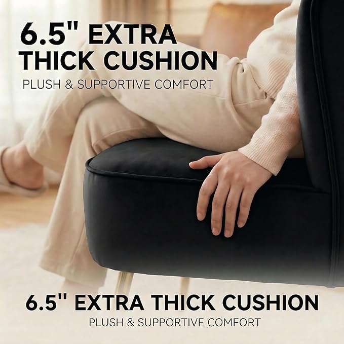DUOMAY Modern Accent Chair Set of 2 Velvet Slipper Chair with Gold Legs Wingback Side Chair for Living Room Bedroom Entryway Small Corner Chair for Space Saving, Black