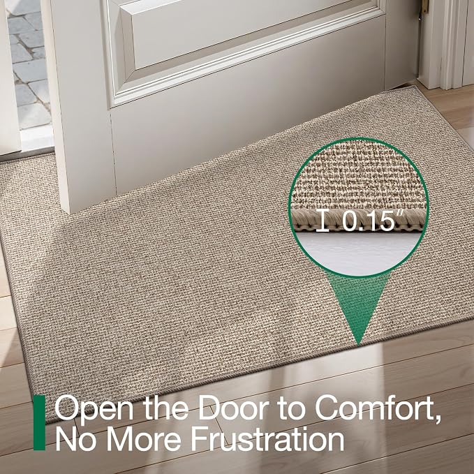 LUMI Ultra Thin Door Mat for Entryway, 36"x56" Low Profile Non Slip Rubber Backing Indoor Doormat, Easy Clean Welcome Entrance Mat for Inside House, Patio, Khaki - Image 4