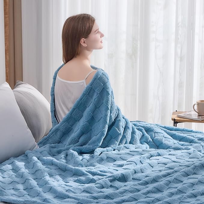 NEWCOSPLAY Super Soft Twin Blanket Blue Premium Silky Flannel Fleece 3D Checkered Lightweight Bed Blanket All Season Use (Blue Checkered, Twin(60"x80"))