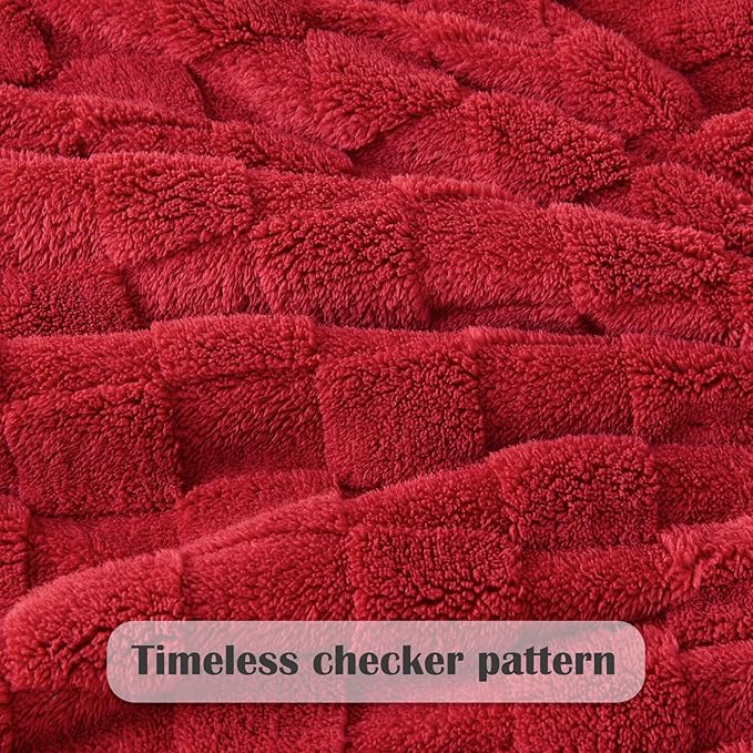 NEWCOSPLAY Super Soft Twin Blanket Red Premium Silky Flannel Fleece 3D Checkered Lightweight Bed Blanket All Season Use (Red Checkered, Twin(60"x80"))