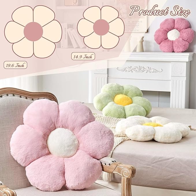 Kcvvcr Lavender Flower Pillow, Cute Decorative Shaped Throw Pillow With Faux Rabbit Fur, 14.9" Soft Plush Floor Pillows Room Decor for Bedroom Living Room