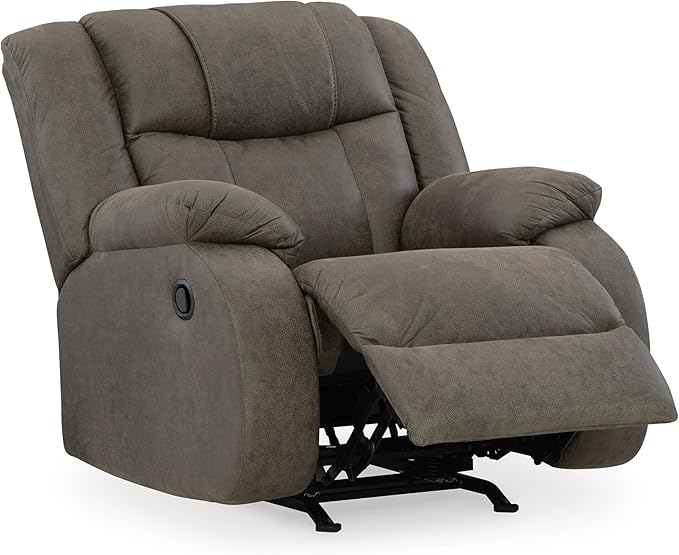 Signature Design by Ashley First Base Modern Faux Leather Rocker Recliner, Gray