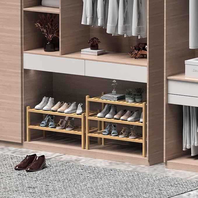 ROMGUAR CRAFT (Thick Bamboo Shoe Rack for Entryway, 2-Tier Free Standing Shoe Racks Stackable Shoe Rack Organizer for Hallway Closet Living Room 27 x12 x14 Inches - Image 4